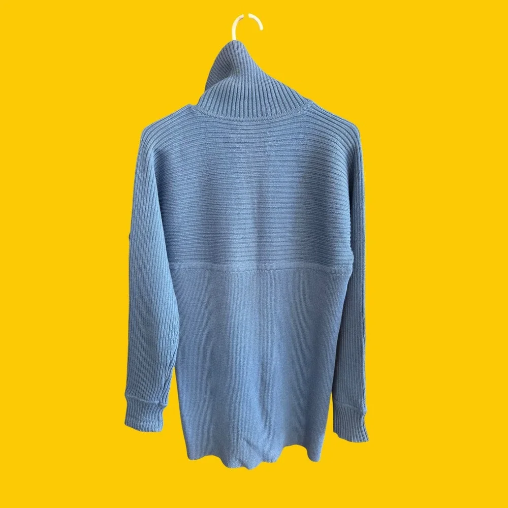 Vintage Cevas Mens Blue 100% Pure New Wool Quarter Zip Ribbed Sweater‎ Medium